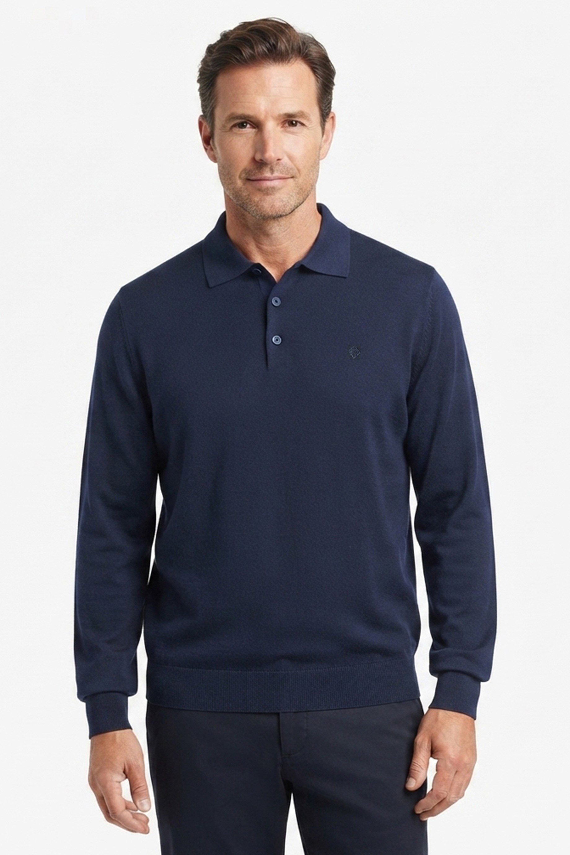 Rahat Kalıp Polo Yaka Lacivert Yünlü Kazak
