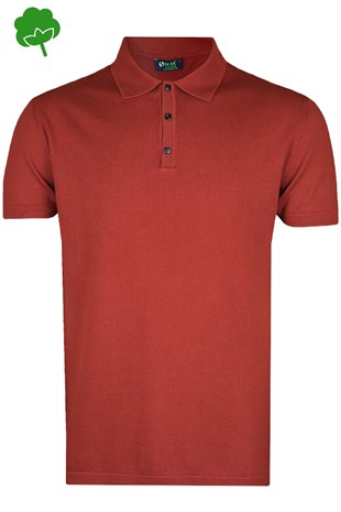 %100 Pamuk Kiremit Çıtçıtlı Polo Yaka Triko Tişört