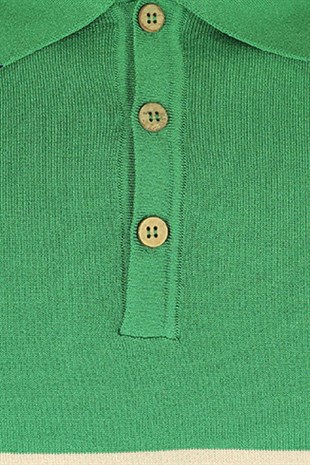 Fıstık Yeşili Tasarım Çizgili Triko Tişört
