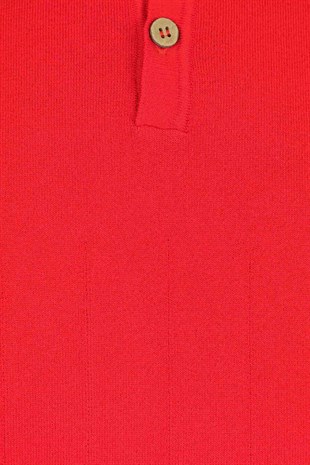 Ön Arka Ve Kol İğne İzli Kırmızı Triko Tişört