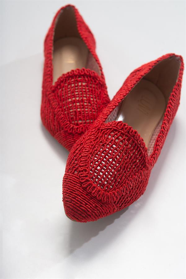67-101-5101 Kırmızı Örme Kadın Babet Ayakkabı