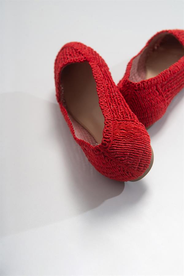 101 Kırmızı Örme Kadın Babet Ayakkabı