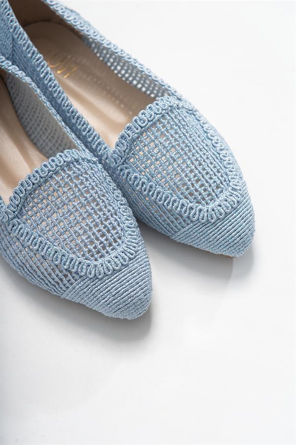 101 Mavi Örme Kadın Babet Ayakkabı
