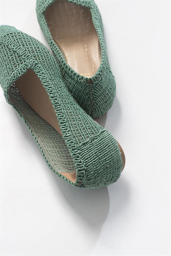 101 Yeşil Örme Kadın Babet Ayakkabı