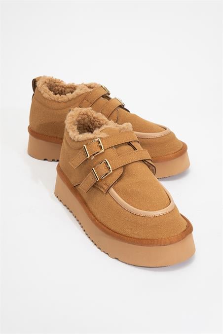 109-932-1-TABA SUETASSOS Taba Süet İçi Kürklü Kadın Kısa Bilekte Bot