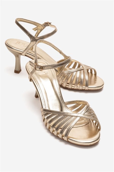 113-2242-5-ALTIN CILTDANICA Altın Cilt İnce Bantlı Kadın Topuklu Ayakkabı