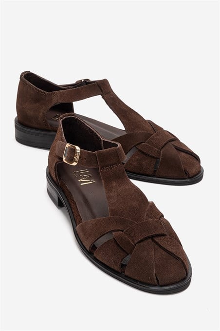 171-200-2-KAHVERENGI SUETDEXARA Kahverengi Süet Hakiki Deri Kadın Sandalet