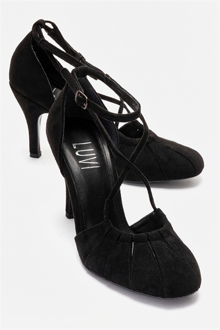 124-6977-1-SIYAH SUETELIZA Siyah Süet Kadın Topuklu Ayakkabı