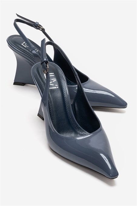 80-10401-3-FUME MAVI RUGANFELON Füme Mavi Rugan Kadın Dolgu Topuklu Ayakkabı