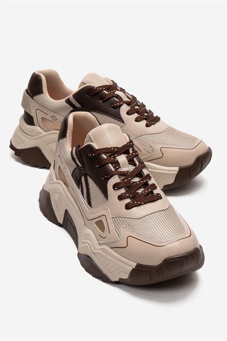 98-65191-1-BEJ/KAHVERENGİFLEUR Bej Kahverengi Kadın Sneaker