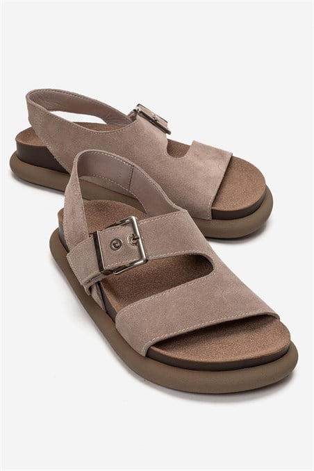 98-D26161-3-TAS SUETJALVEN Taş Süet Hakiki Deri Kadın Sandalet