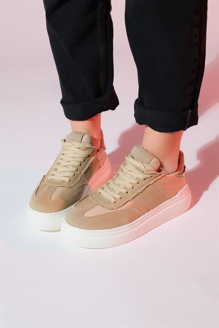 223-1535-3-BEJJOSE Bej Denim Kadın Spor Sneaker
