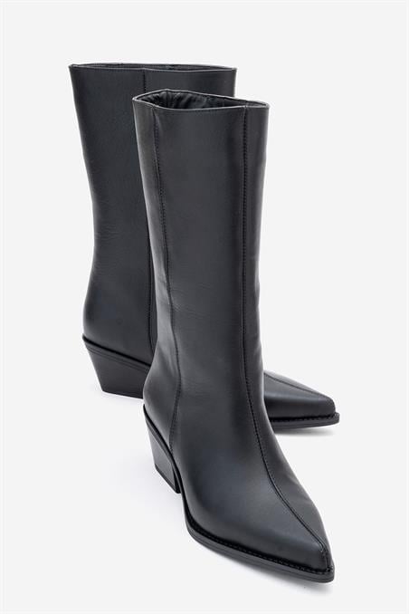86-222-1-SIYAH CILTJUANA Siyah Cilt Hakiki Deri Sivri Burunlu Kadın Çizme