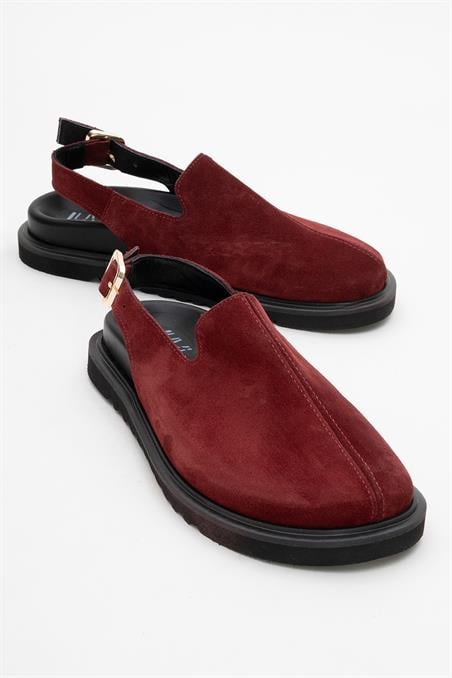 222-24049-7-BORDO SUETLABY Bordo Süet Hakiki Deri Kadın Sandalet