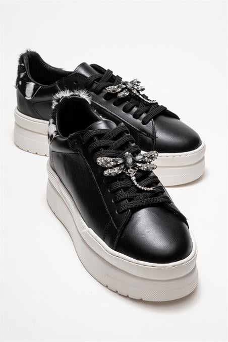 223-25102-2-SIYAH CILTLAREN Siyah Cilt Hakiki Deri Tokalı Kadın Günlük Spor Ayakkabı