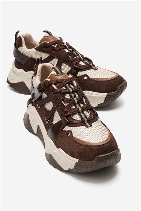 98-65160-10-KAHVERENGI SUETLEONA Kahverengi Süet Kadın Spor Sneakers