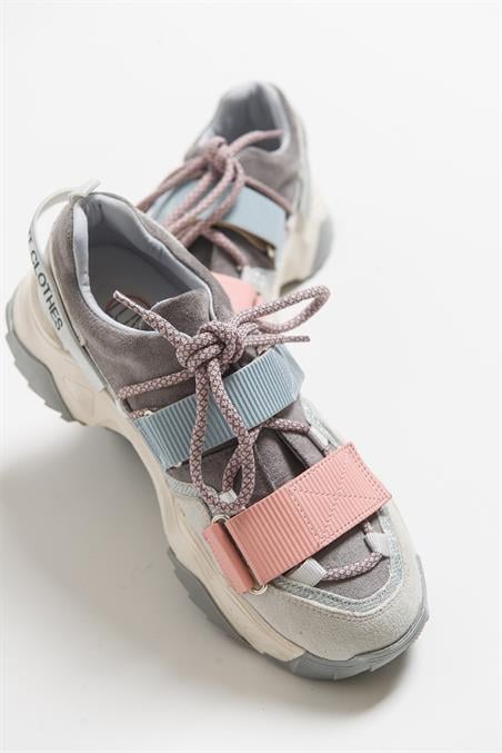 98-65140-8LULEN Buz Multi Sim Yazılı Cırtlı Kadın Spor Sneakers