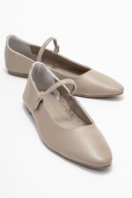 177-100-7-VIZONLUNAIRE Vizon Hakiki Deri Tek Bantlı Sivri Burun Kadın Babet Ayakkabı