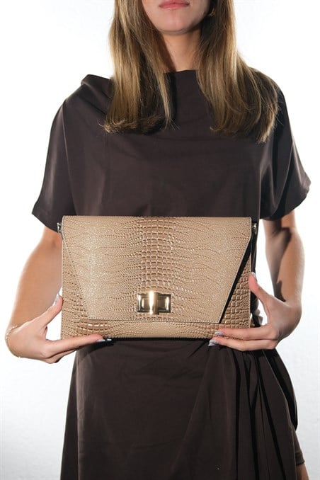 202-25-4-VIZON BASKI RUGANMAORI Vizon Baskı Rugan Kadın Clutch Çanta