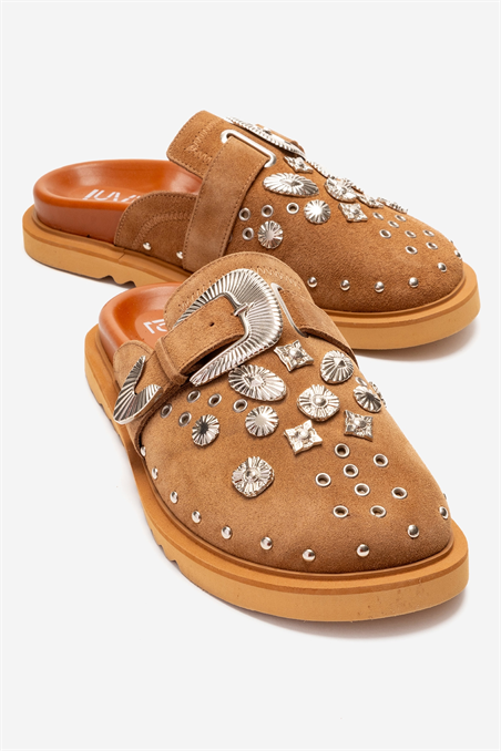 222-24066-4-TOPRAK SUETMARİL Toprak Hakiki Deri Süet Kemerli Burnu Kapalı Kadın Terlik