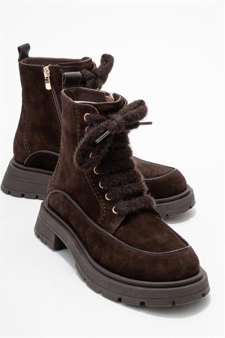 184-2619-1-KAHVERENGI SUETMINA Kahverengi Süet Hakiki Deri Kadın Postal Bot