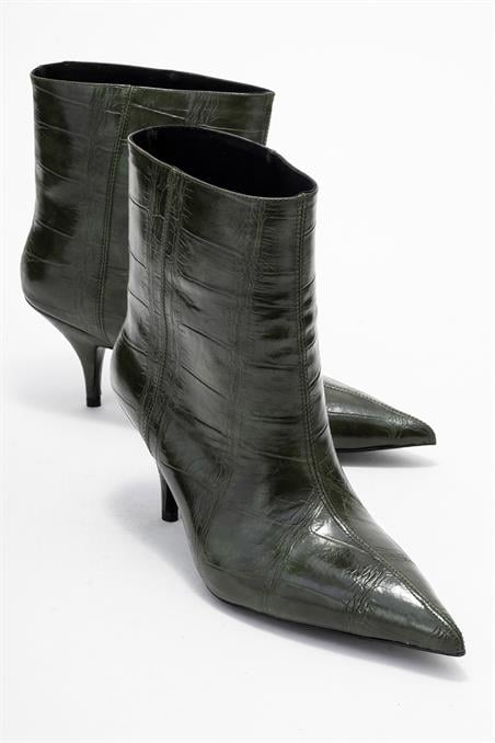 80-993-4-YESIL BASKINUVIA Yeşil Baskı Sivri Burunlu Kadın Topuklu Bot