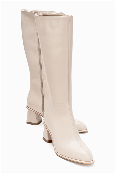 113-1399-8-EKRU CILTPARADİS Ekru Cilt Kadın Kalın Topuklu Çizme
