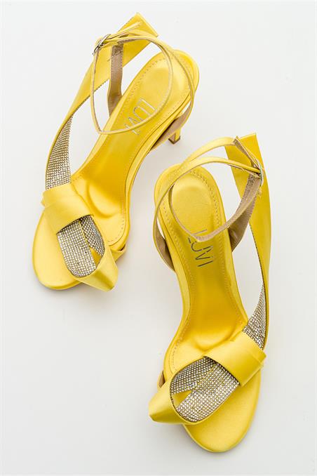 PARES Sarı Saten Kadın Topuklu Ayakkabı