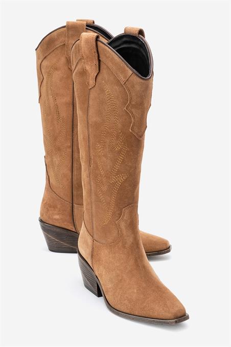 171-710-5-TOPRAK SUETPİETRO Toprak Hakiki Deri Süet Kadın Western Çizme