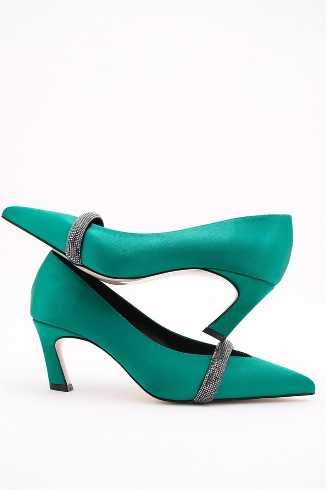 ROSIE Yeşil Saten Kadın Topuklu Ayakkabı