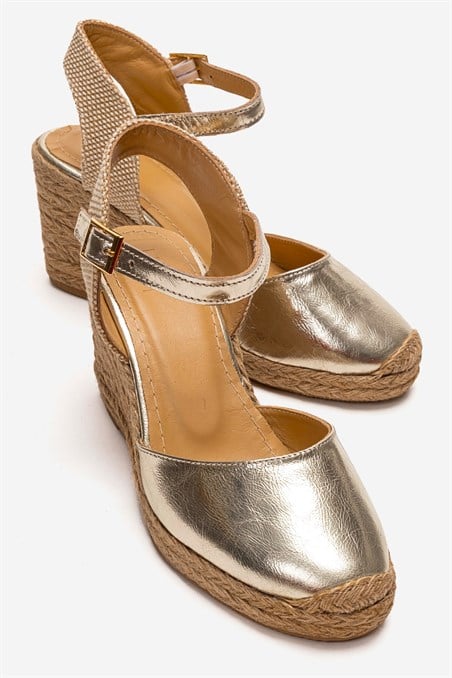 170-5001-6-ALTINSİNTA Altın Hakiki Deri Kadın Topuklu Sandalet