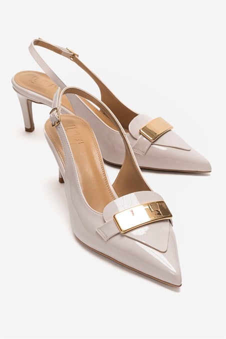 113-2226-4-EKRU RUGANSOLLENNE Ekru Rugan Tokalı Kadın Topuklu Ayakkabı
