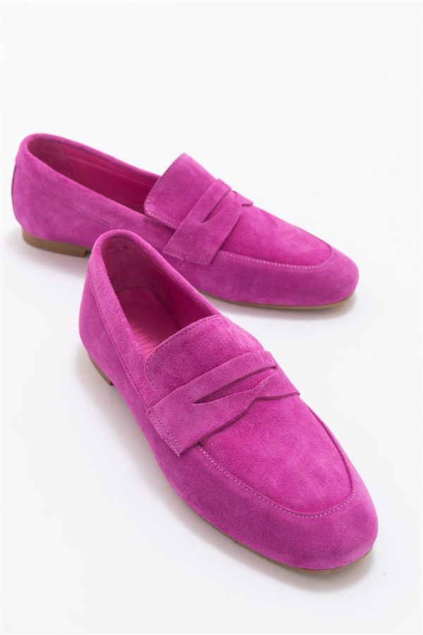 151-04-7-FUSYA SUETVERUS Fuşya Süet Hakiki Deri Kadın Loafer Ayakkabı