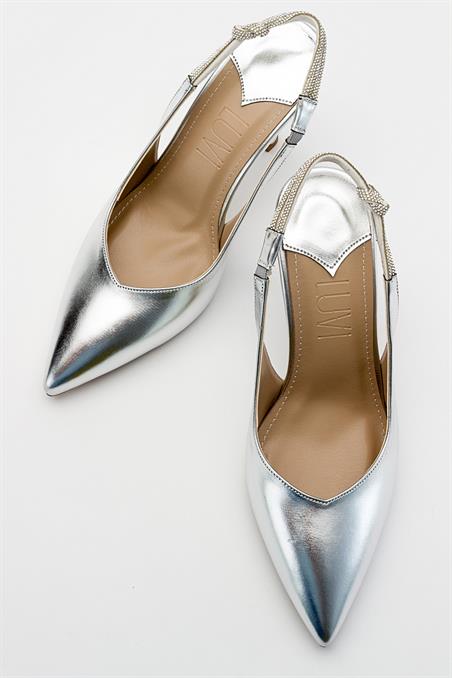 VİSSE Gümüş Metalik Kadın Topuklu Ayakkabı