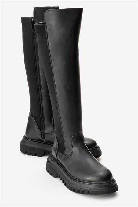 210-1043-1-SIYAHSHADOW Siyah Streç Detaylı Kadın Çizme