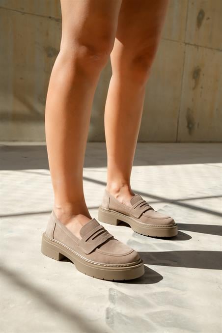 46-5004-3-KOYU BEJ SUETNONTE Koyu Bej Süet Kadın Loafer