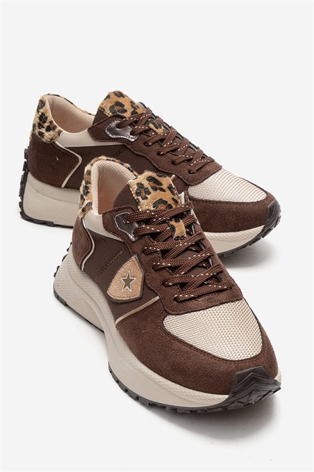 98-83154-3-KAHVERENGI SUETBIELLA Kahverengi Süet Desenli Kadın Sneaker