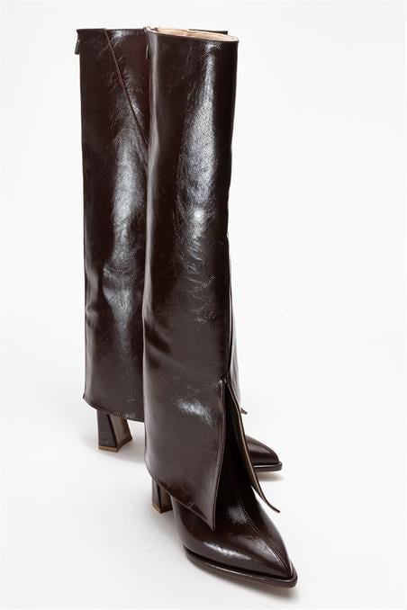 225-1523-4-KAHVERENGIAJA Kahverengi Kadın Kalın Topuklu Çizme Olabilen Bot