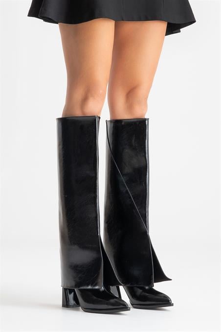 225-1523-1-SIYAHAJA Siyah Kadın Kalın Topuklu Çizme Olabilen Bot