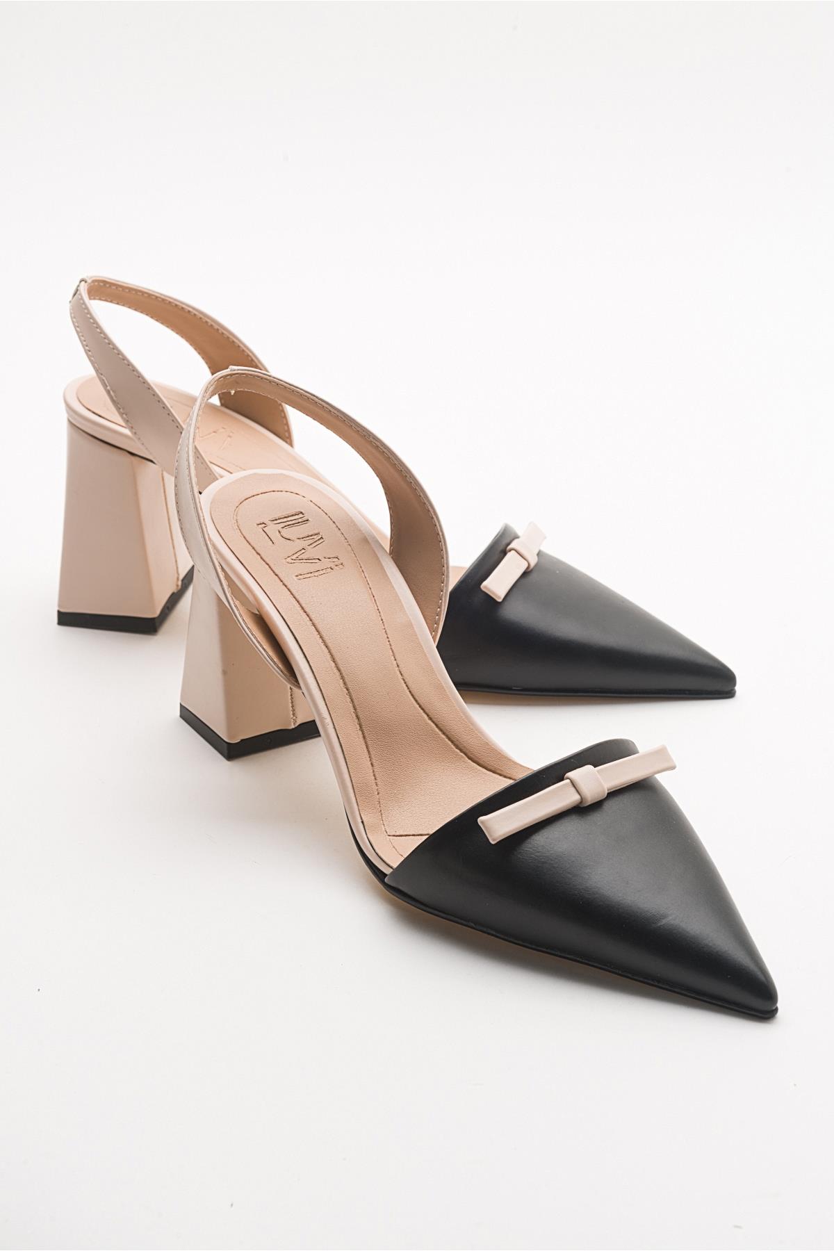 LİNOSSA Siyah- Bej Kadın Topuklu Ayakkabı