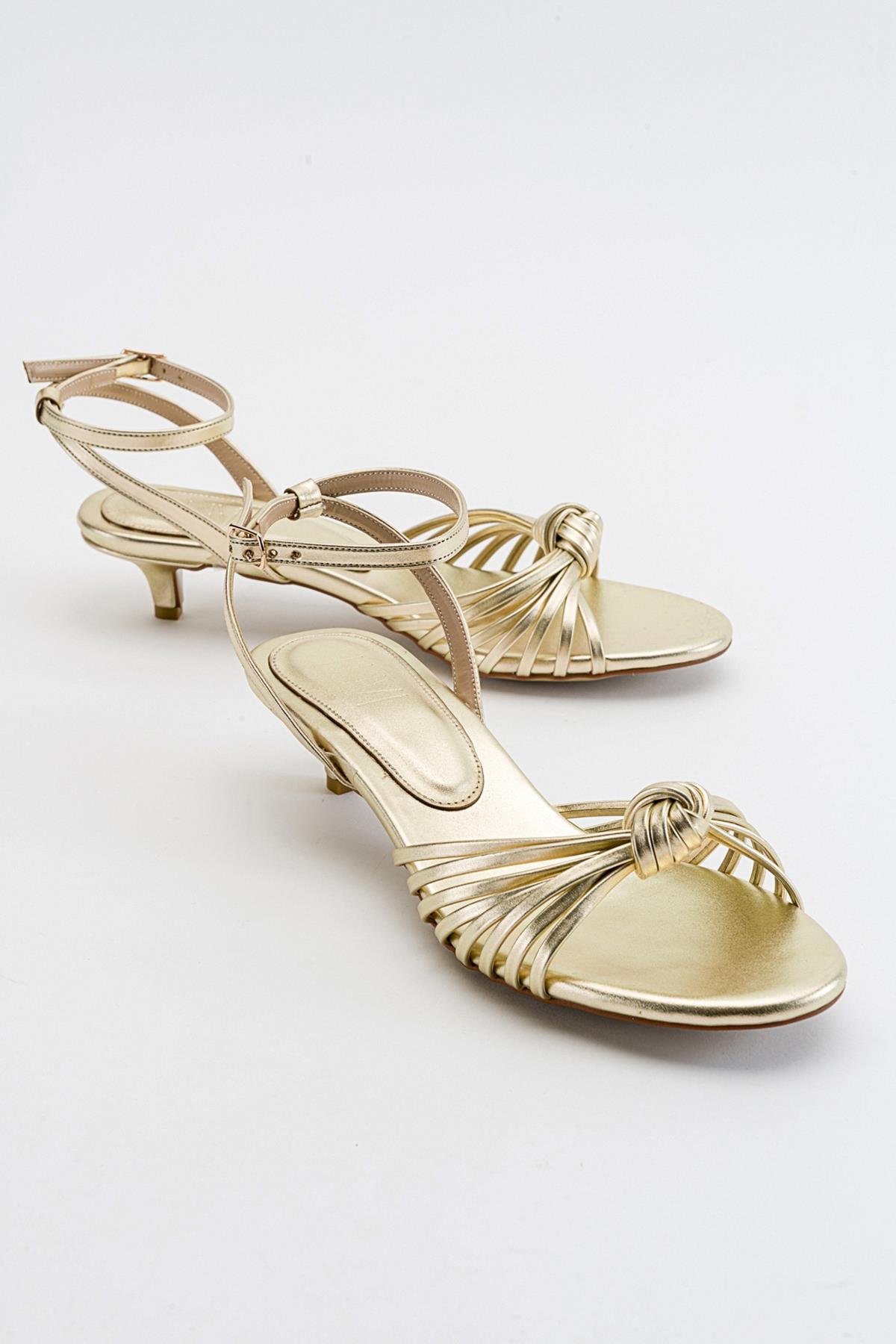 VİND Altın Metalik Kadın Topuklu Sandalet