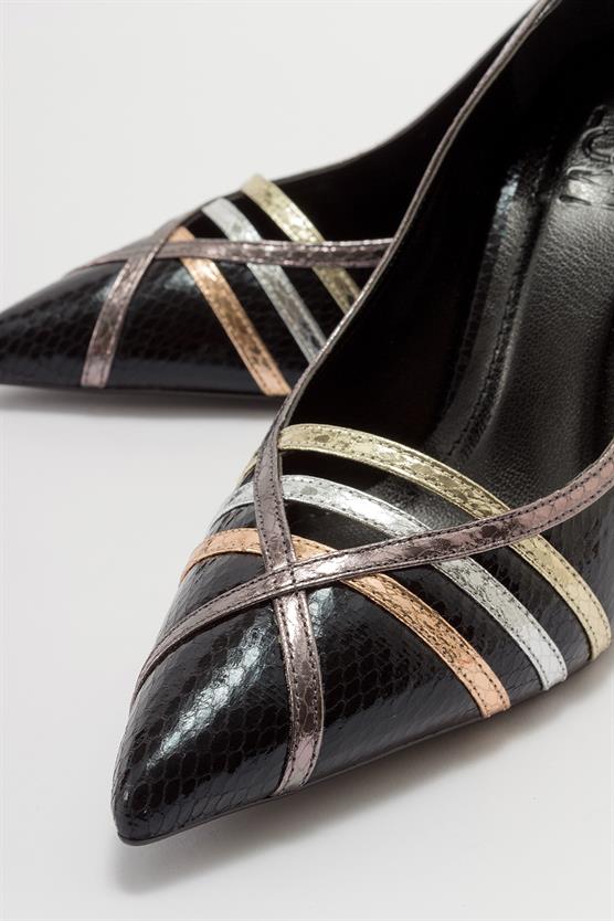 225-5171-1-SIYAH DESENLIANDORE Siyah Desenli Kadın Topuklu Ayakkabı