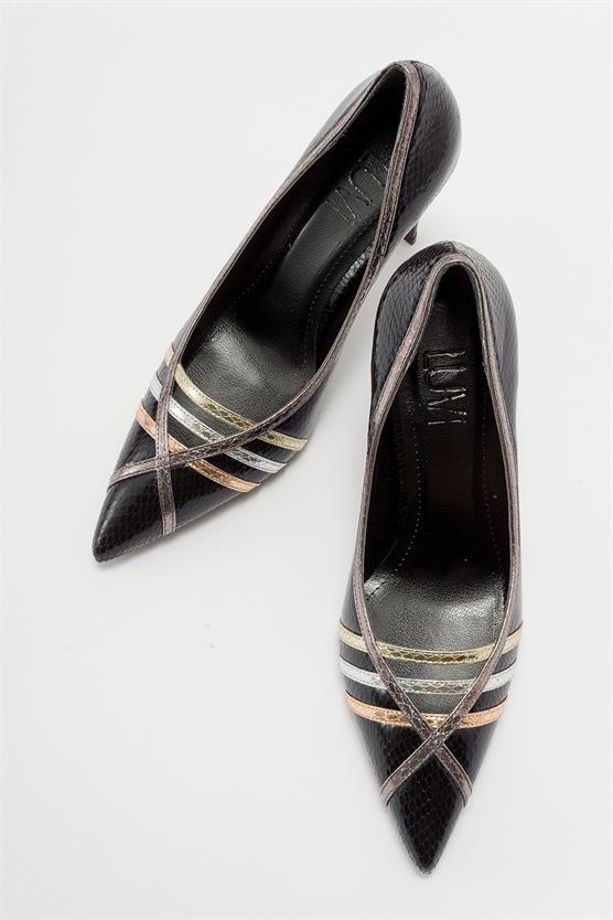 225-5171-1-SIYAH DESENLIANDORE Siyah Desenli Kadın Topuklu Ayakkabı