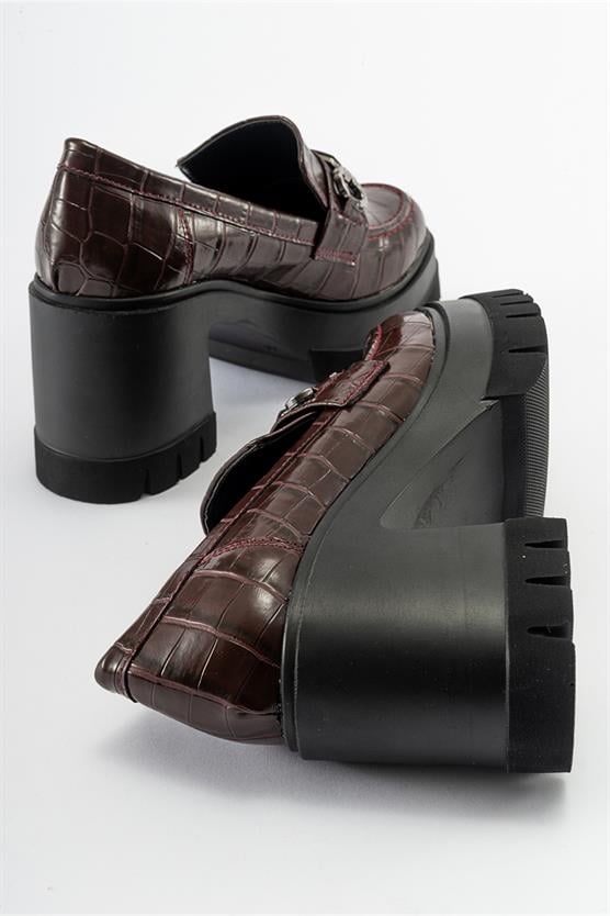 16-535-3-BORDO BASKIARTEMİS Bordo Baskı Kadın Platform Topuklu Ayakkabı