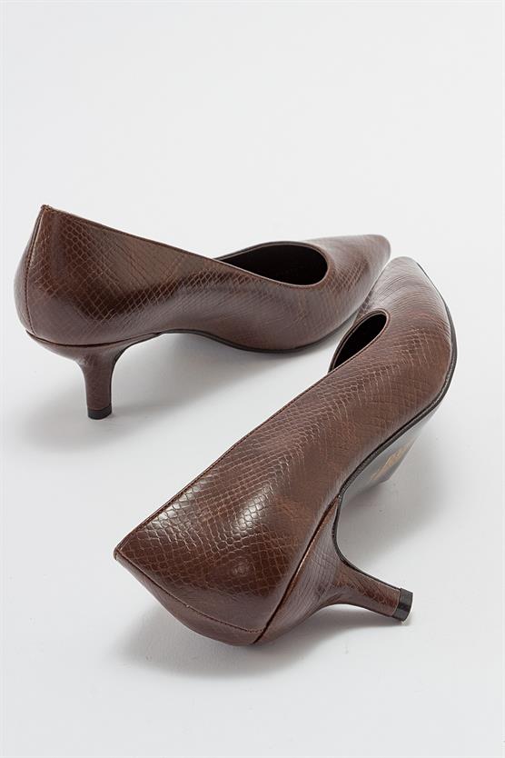 71-1000-4-KAHVE DESENLIASPER Kahve Desenli Kadın Topuklu Ayakkabı