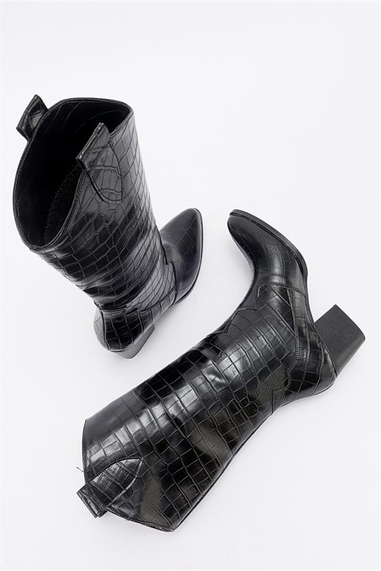 200-710-1-SIYAH BASKIBARBARA Siyah Baskı Kadın Çizme