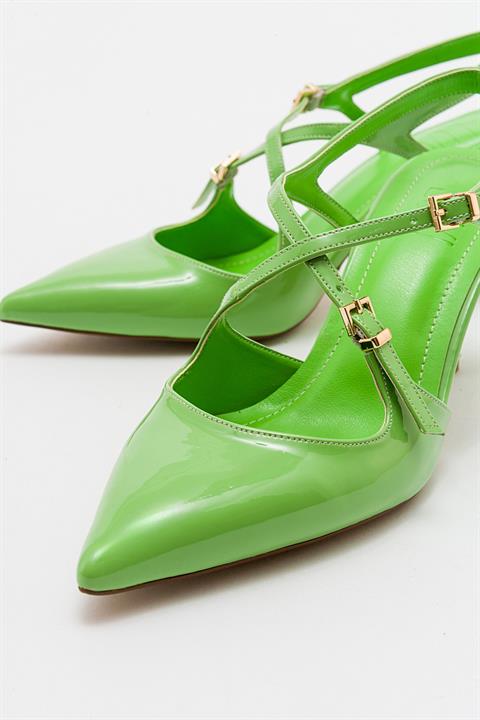 71-3577-5-FISTIK YESIL RUGANCOJE Fıstık Yeşil Rugan Kadın Topuklu Ayakkabı