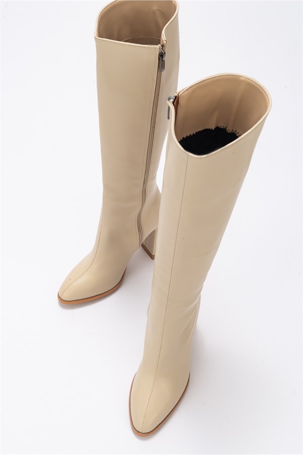 113-9082-4-BEJ CILTDECER Bej Cilt  Kadın Topuklu Çizme
