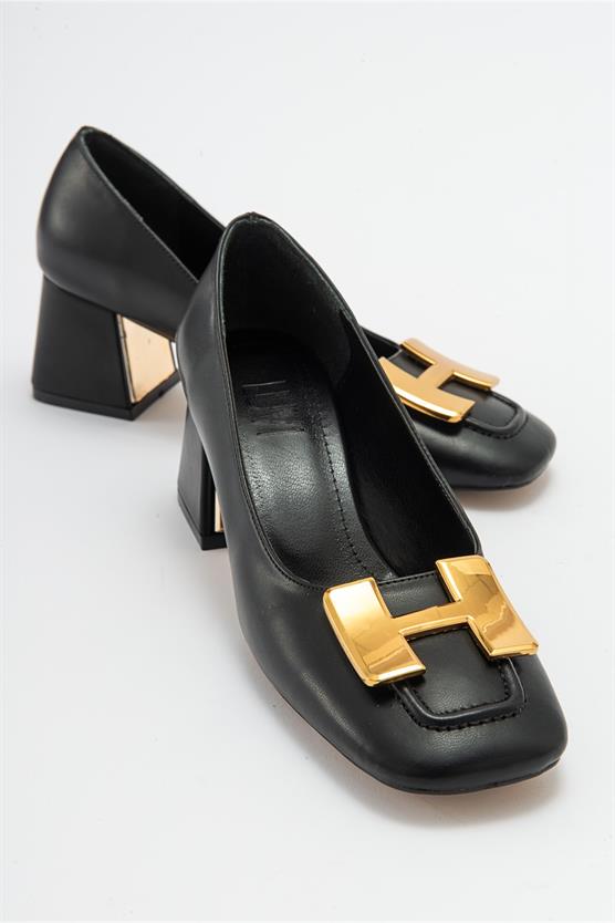 130-5110-2-SIYAH/ALTIN TOKALIELOİS Siyah-Altın Tokalı Kadın Topuklu Ayakkabı