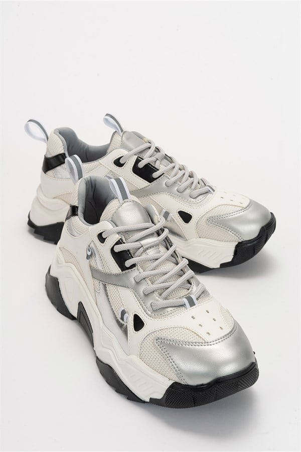 98-65137-2-GUMUS-BEYAZLECCE Gümüş-Beyaz Kadın Spor Ayakkabı